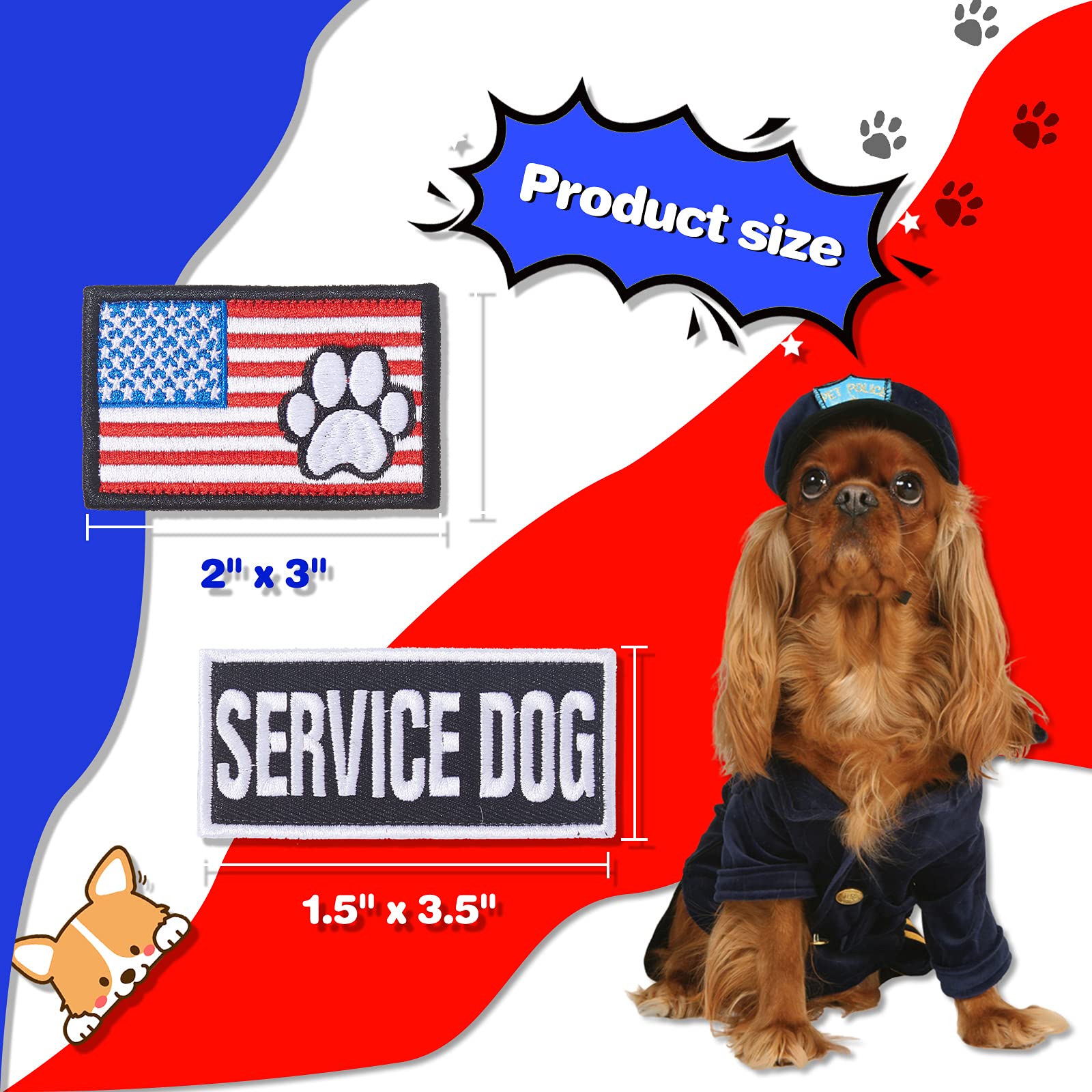 10 Piece Service Dog Patches Set – American Flag & Text Patches with Hook-and-Loop Backing for Vests and Harnesses