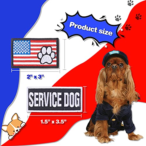 10 Piece Service Dog Patches Set – American Flag & Text Patches with Hook-and-Loop Backing for Vests and Harnesses