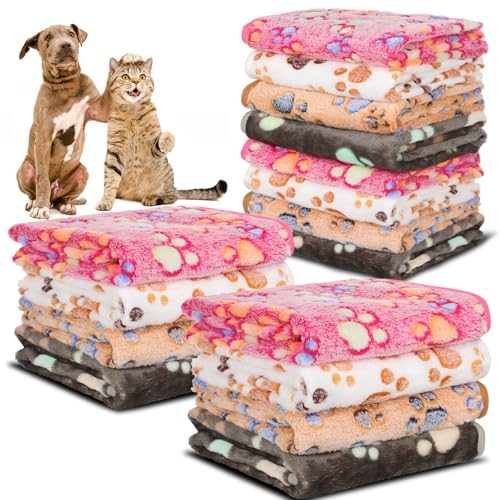 12 Pack Small Fleece Dog Blankets – Washable Pet Throws for Cats, Guinea Pigs & Kittens (23x16 Inches, 4 Colors)
