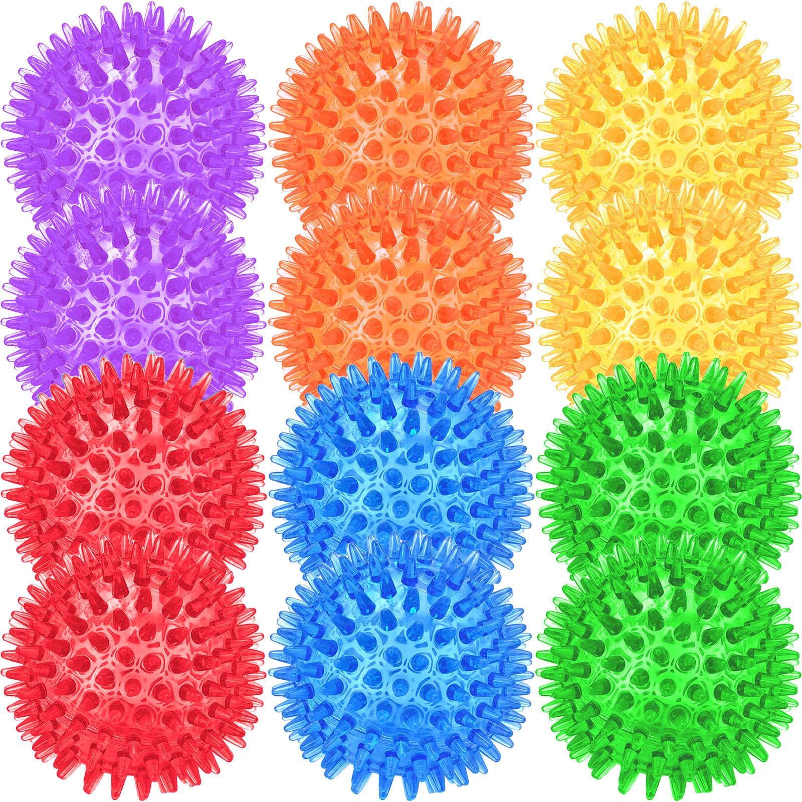 12 Pack Squeaky Dog Toy Balls – 2.5 Inch Spiky Balls for Medium, Large, and Small Dogs – Beieverluck (6 Colors)