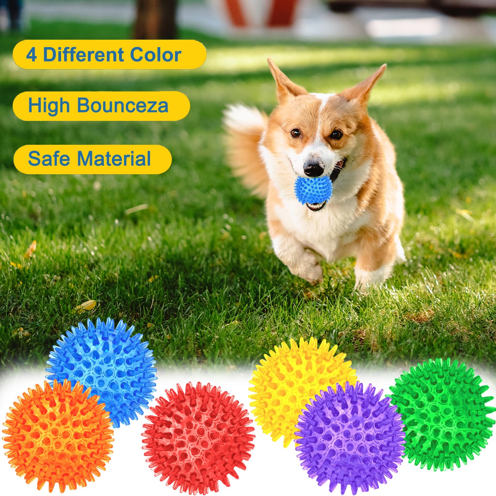 12 Pack Squeaky Dog Toy Balls – 2.5 Inch Spiky Balls for Medium, Large, and Small Dogs – Beieverluck (6 Colors)