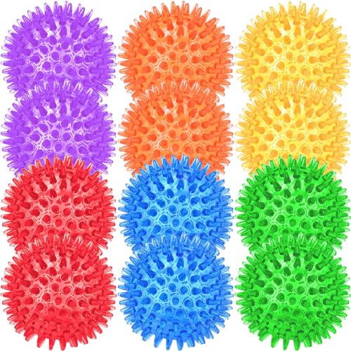 12 Pack Squeaky Dog Toy Balls – 2.5 Inch Spiky Balls for Medium, Large, and Small Dogs – Beieverluck (6 Colors)