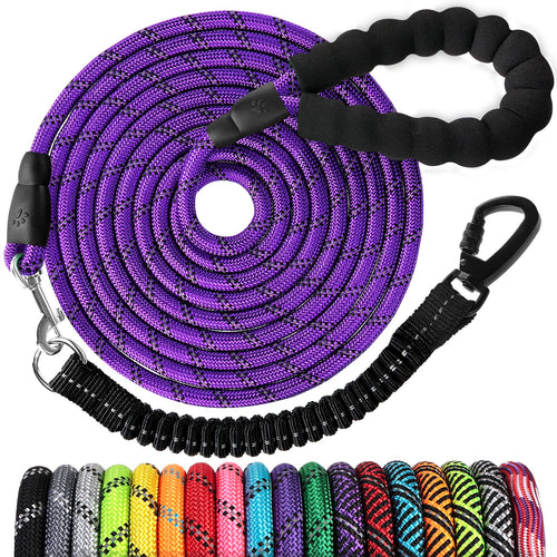 15 FT Long Dog Leash by jenico - Heavy Duty with Bungee, Swivel Hook, Reflective Stitching, Padded Handle for Training and Walks