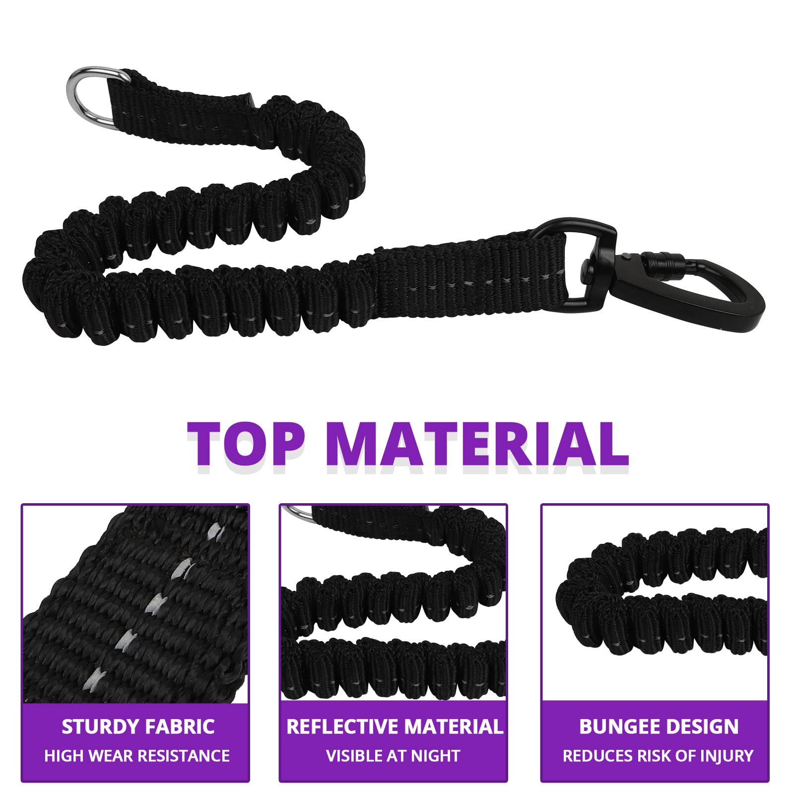 15 FT Long Dog Leash by jenico - Heavy Duty with Bungee, Swivel Hook, Reflective Stitching, Padded Handle for Training and Walks