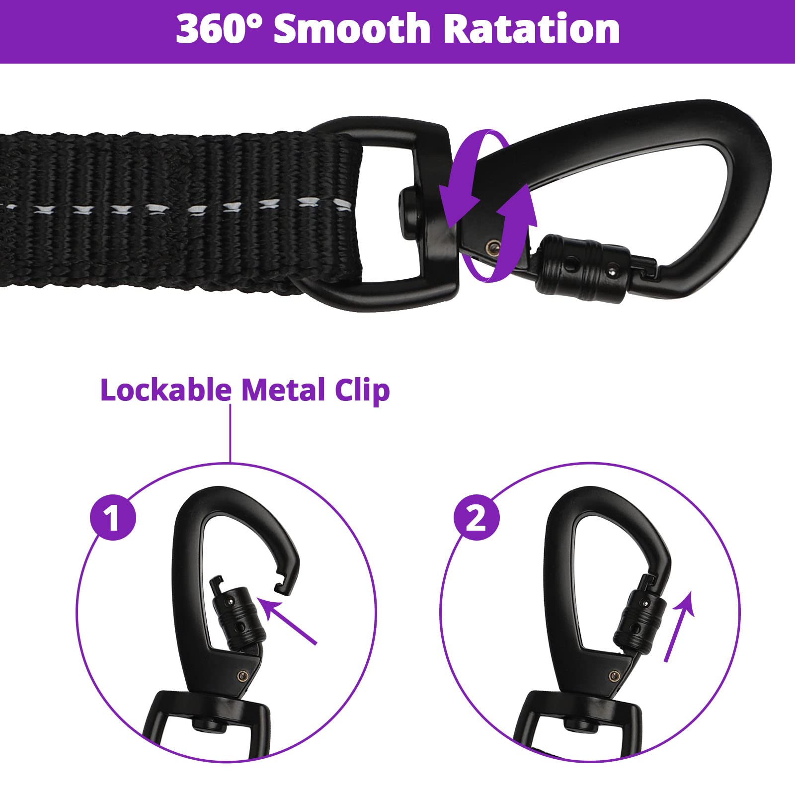 15 FT Long Dog Leash by jenico - Heavy Duty with Bungee, Swivel Hook, Reflective Stitching, Padded Handle for Training and Walks