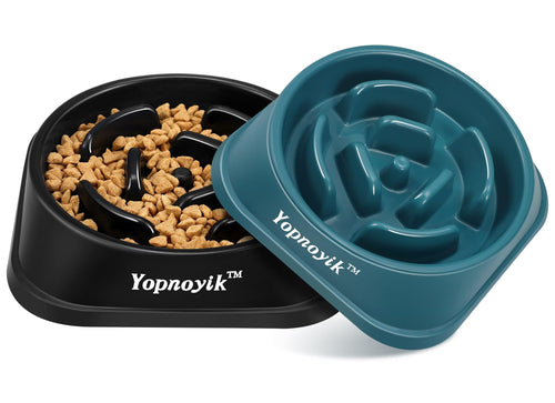 2-Pack Slow Feeder Dog Bowls for Large Breeds – Non-Slip Maze Design Reduces Bloating & Overeating – Easy Clean Plastic – Black & Navy Blue