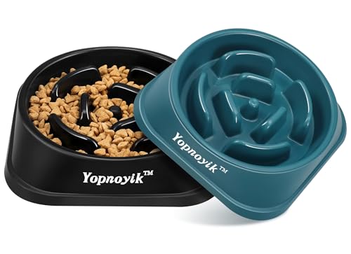 2-Pack Slow Feeder Dog Bowls for Large Breeds – Non-Slip Maze Design Reduces Bloating & Overeating – Easy Clean Plastic – Black & Navy Blue