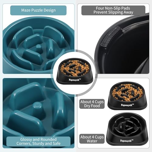 2-Pack Slow Feeder Dog Bowls for Large Breeds – Non-Slip Maze Design Reduces Bloating & Overeating – Easy Clean Plastic – Black & Navy Blue