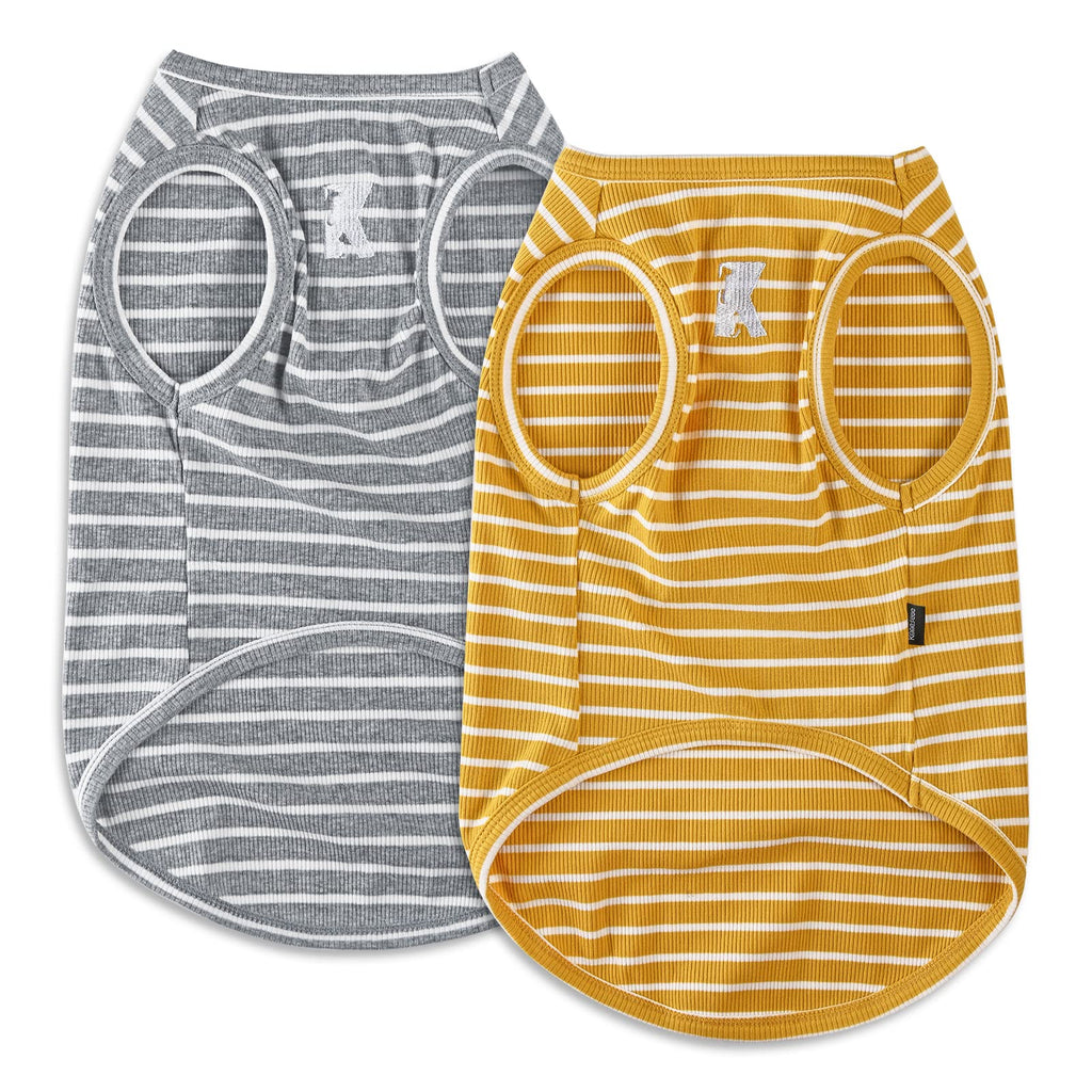 2-Pack Stretchy Combed Cotton Dog Shirt Vests - Yellow & Light Grey (XL) | Koneseve