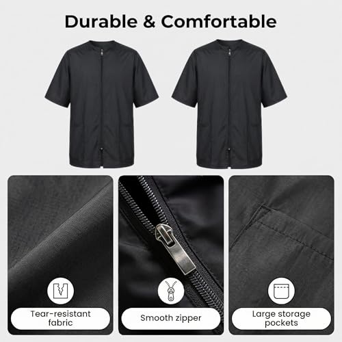 2 Pack Water Resistant Dog Grooming Smock - Unisex Anti-Static Full Zipper Barber Jacket for Men and Women