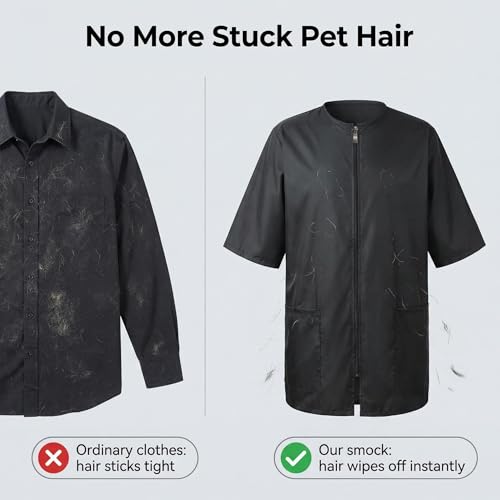 2 Pack Water Resistant Dog Grooming Smock - Unisex Anti-Static Full Zipper Barber Jacket for Men and Women