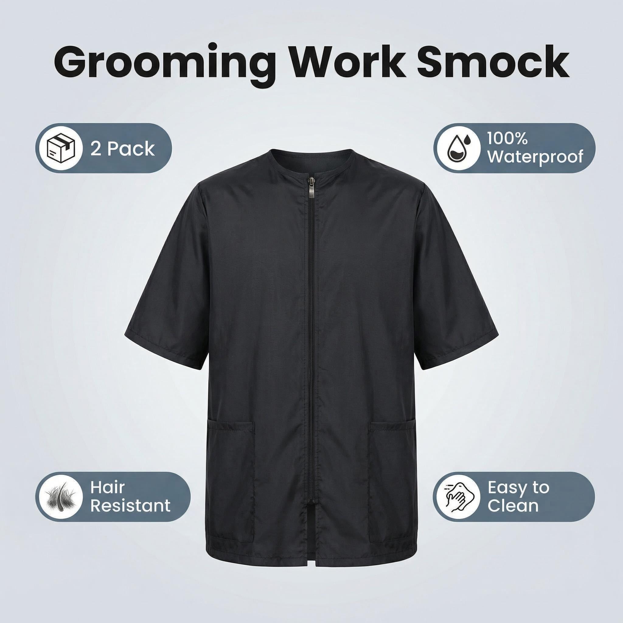 2 Pack Water Resistant Dog Grooming Smock - Unisex Anti-Static Full Zipper Barber Jacket for Men and Women