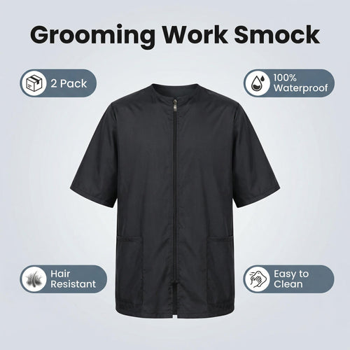 2 Pack Water Resistant Dog Grooming Smock - Unisex Anti-Static Full Zipper Barber Jacket for Men and Women