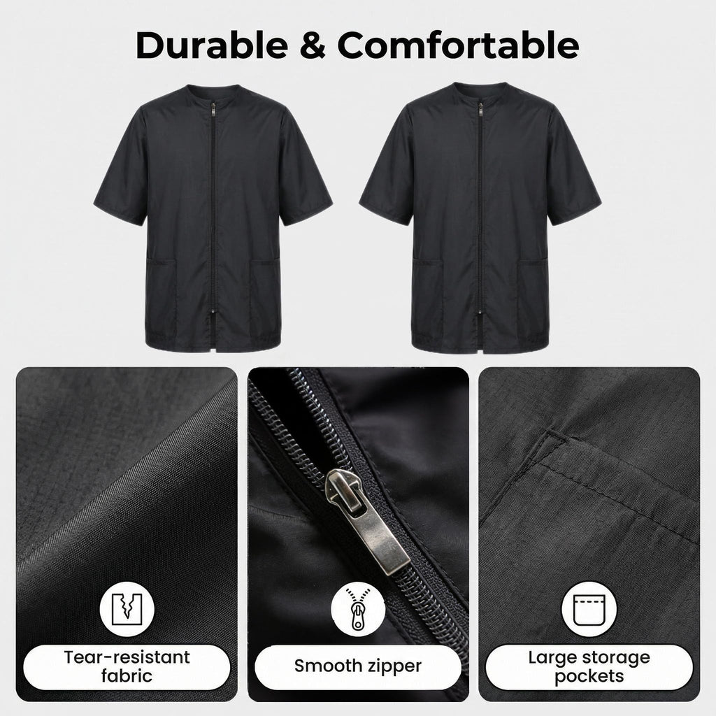 2 Pack Water Resistant Dog Grooming Smock - Unisex Anti-Static Full Zipper Barber Jacket for Men and Women