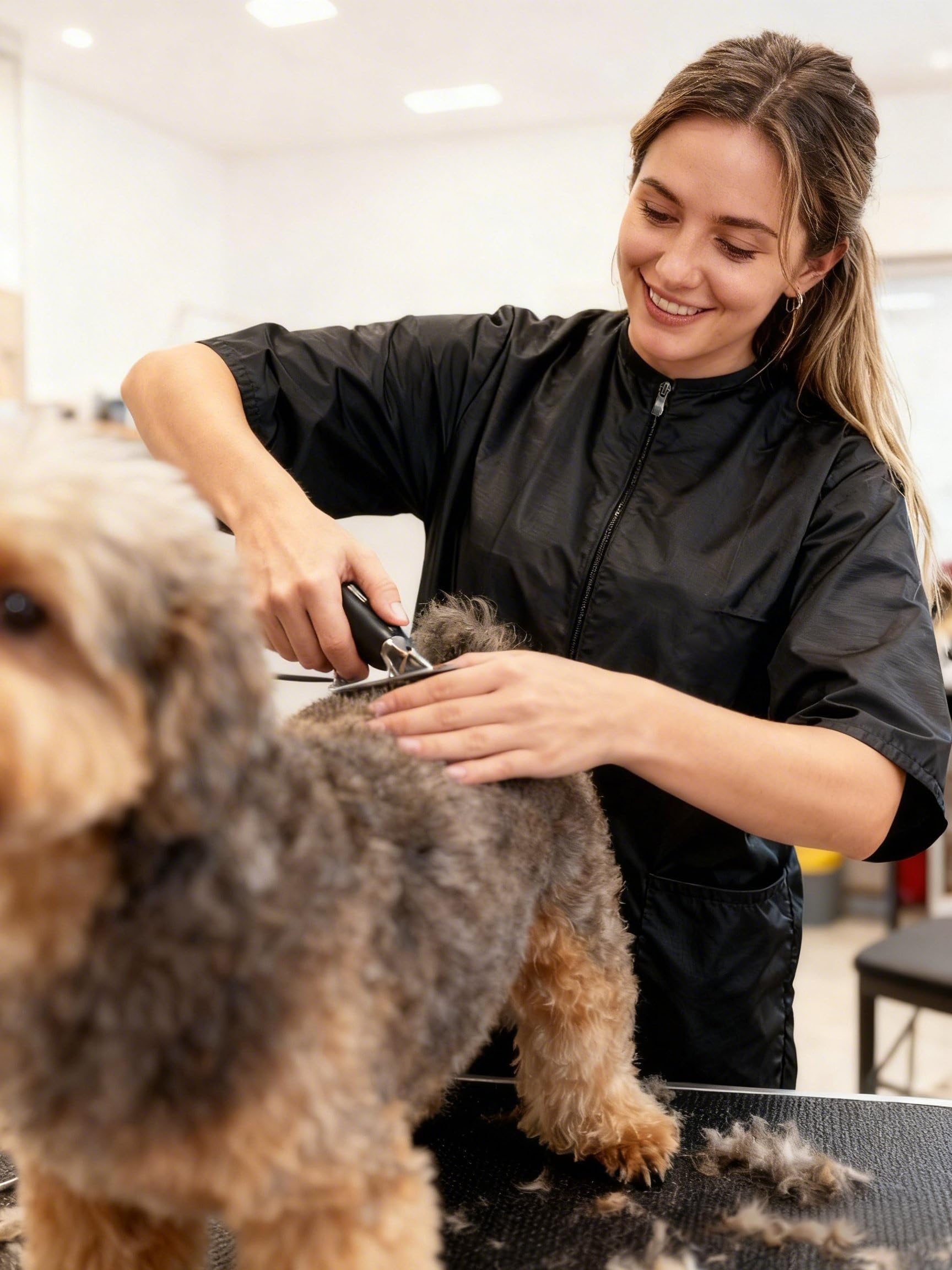 2 Pack Water Resistant Dog Grooming Smock - Unisex Anti-Static Full Zipper Barber Jacket for Men and Women