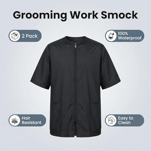 2 Pack Water Resistant Dog Grooming Smock - Unisex Anti-Static Full Zipper Barber Jacket for Men and Women