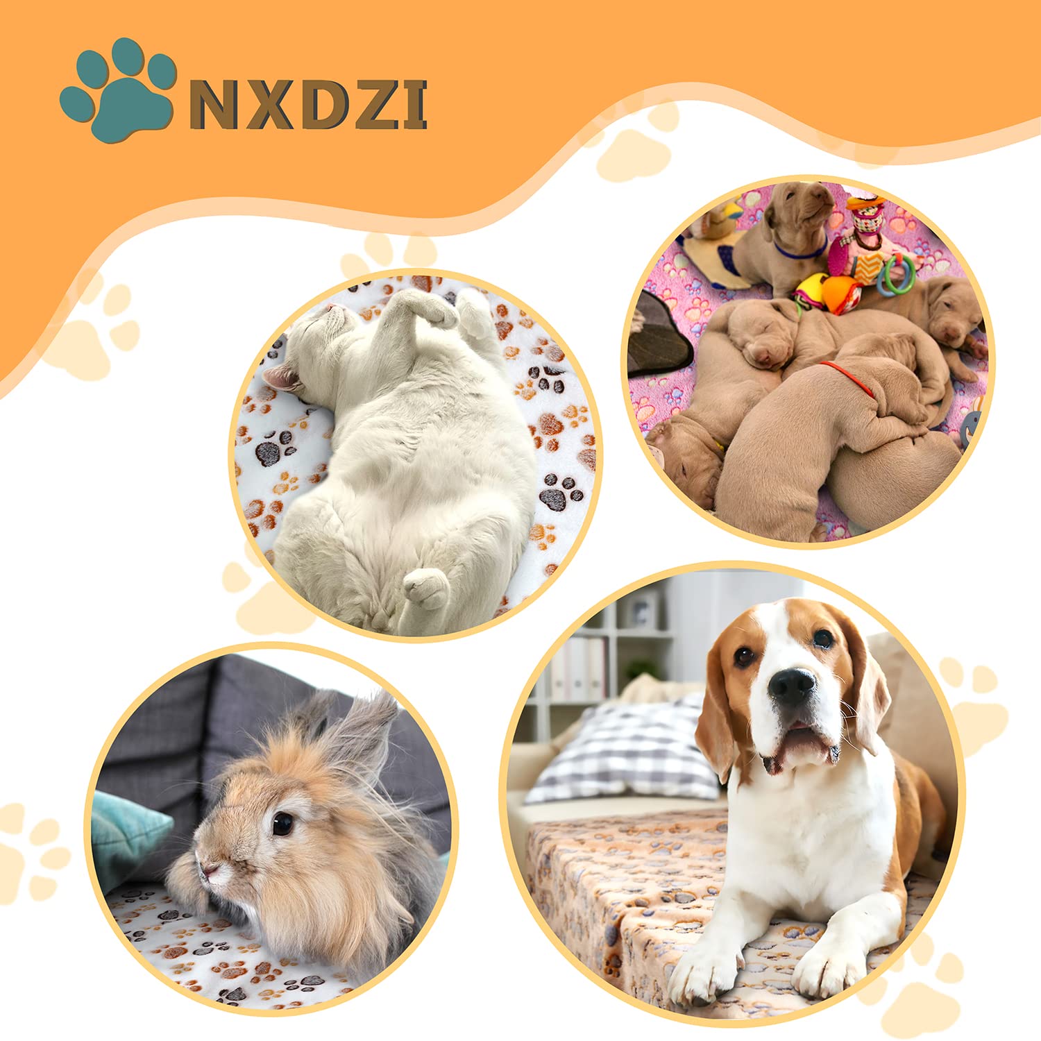 3 Pack Dog Blankets 41x31 Inches - Soft Fleece Pet Blanket for Dogs, Cats - Washable Paw Print Design
