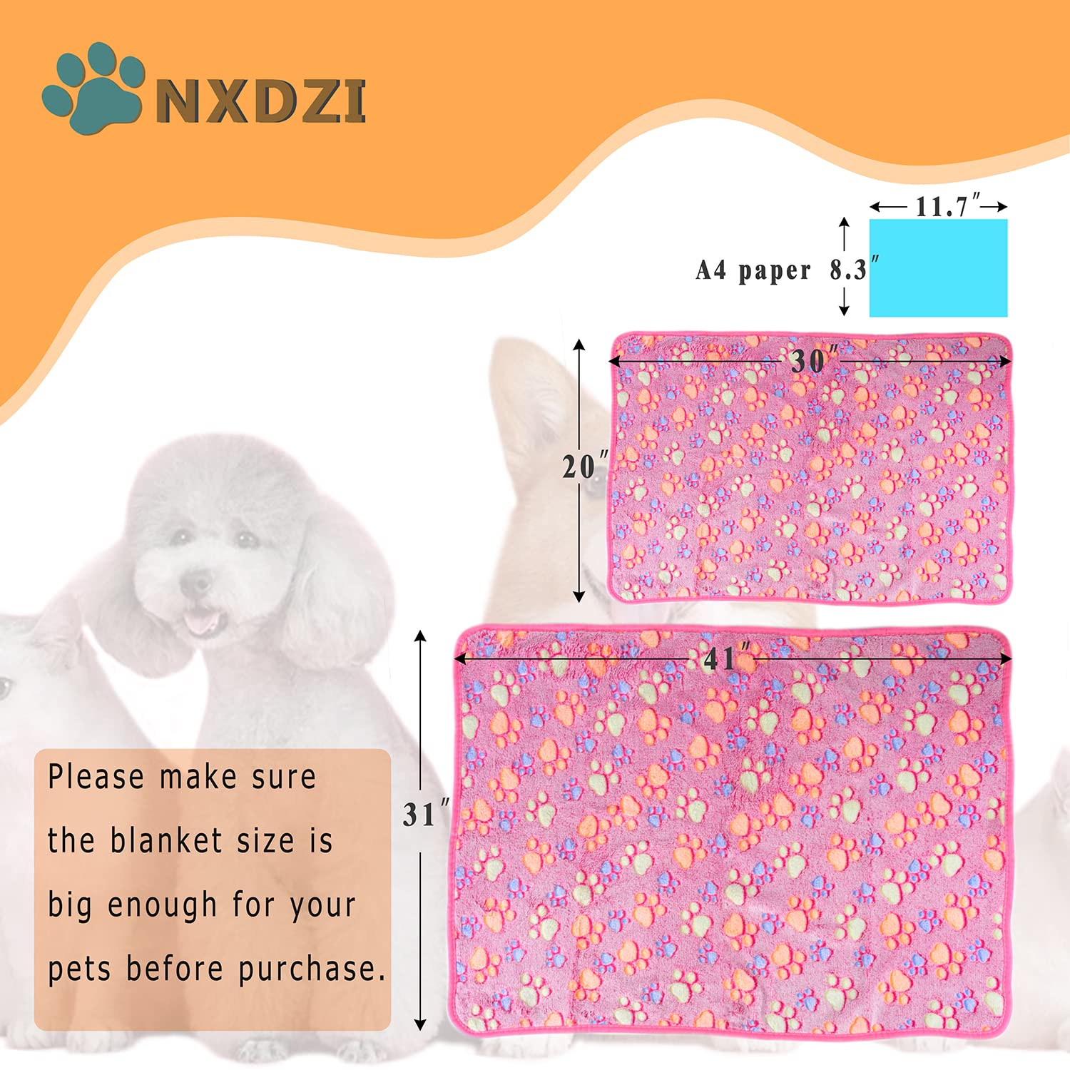 3 Pack Dog Blankets 41x31 Inches - Soft Fleece Pet Blanket for Dogs, Cats - Washable Paw Print Design