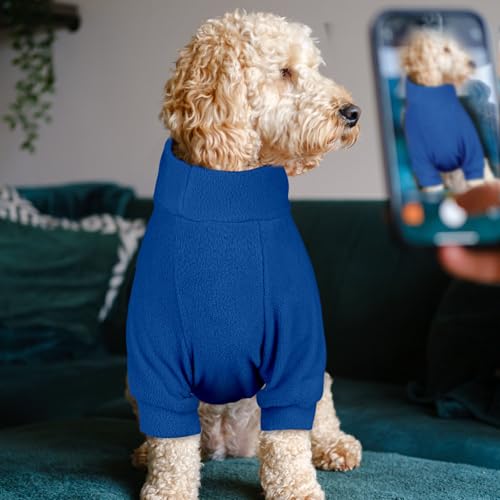 3-Pack Fleece Dog Sweaters for Large Dogs - Turtleneck Warm Sweatshirts (Gray, Royal Blue, Navy, Size L)