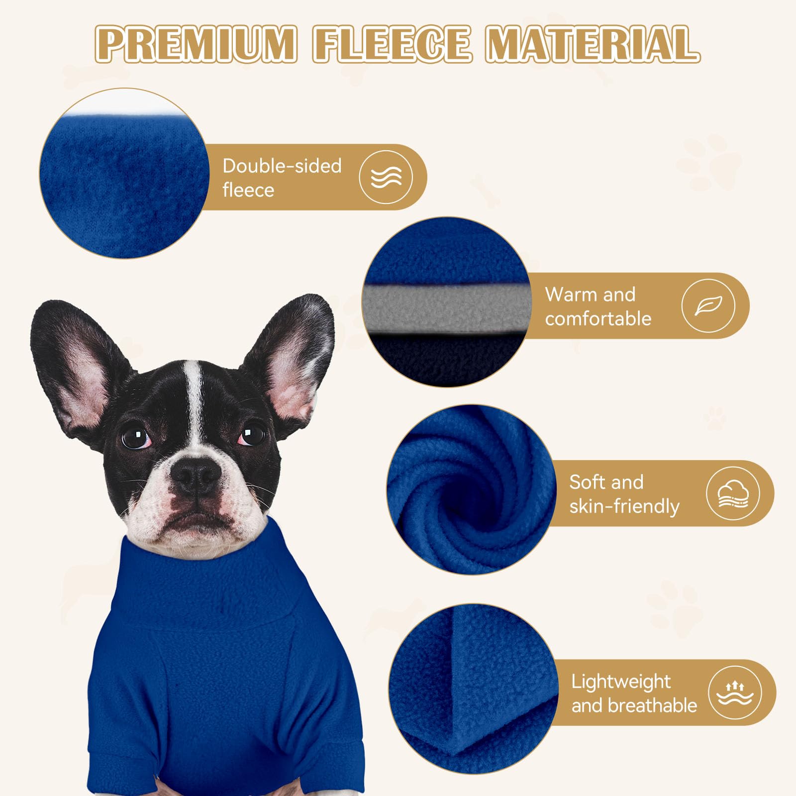 3-Pack Fleece Dog Sweaters for Large Dogs – Turtleneck, Soft & Warm – Gray/Royal Blue/Navy, XL