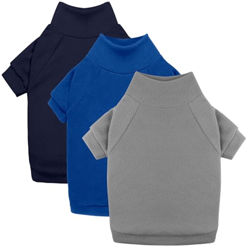 3-Pack Fleece Dog Sweaters for Large Dogs – Turtleneck, Soft & Warm – Gray/Royal Blue/Navy, XL