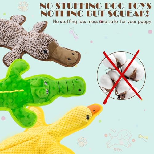 3-Pack Unstuffed Squeaky Dog Toys – Crocodile, Duck & Platypus for Small to Large Breeds