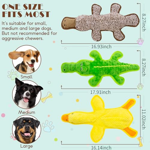 3-Pack Unstuffed Squeaky Dog Toys – Crocodile, Duck & Platypus for Small to Large Breeds