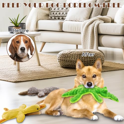 3-Pack Unstuffed Squeaky Dog Toys – Crocodile, Duck & Platypus for Small to Large Breeds