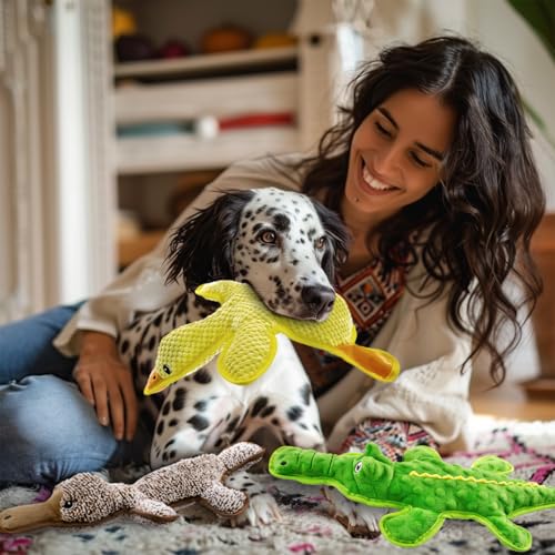 3-Pack Unstuffed Squeaky Dog Toys – Crocodile, Duck & Platypus for Small to Large Breeds