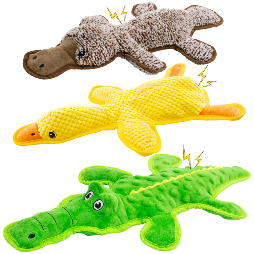 3-Pack Unstuffed Squeaky Dog Toys – Crocodile, Duck & Platypus for Small to Large Breeds