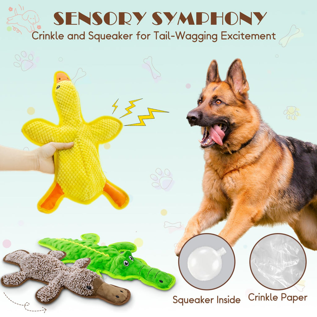 3-Pack Unstuffed Squeaky Dog Toys – Crocodile, Duck & Platypus for Small to Large Breeds