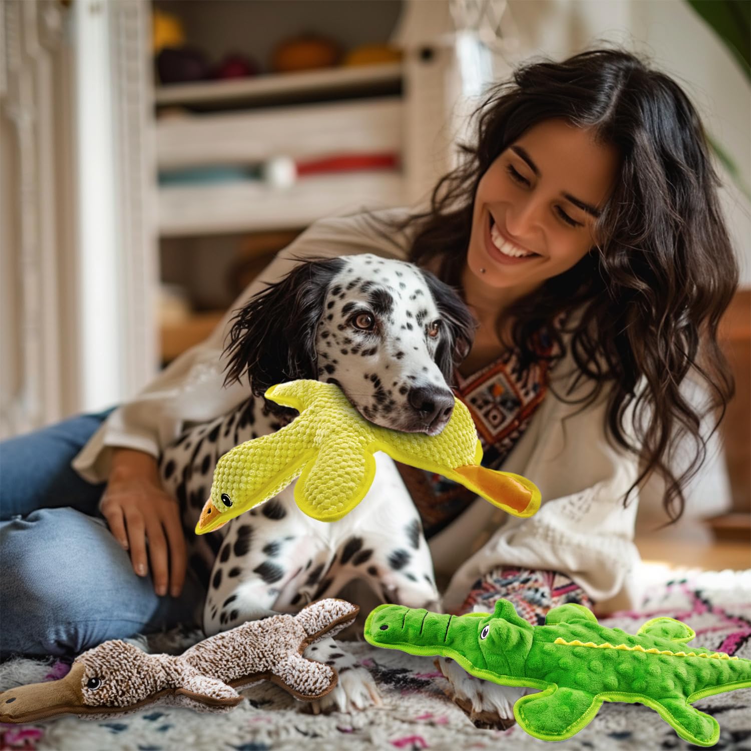 3-Pack Unstuffed Squeaky Dog Toys – Crocodile, Duck & Platypus for Small to Large Breeds