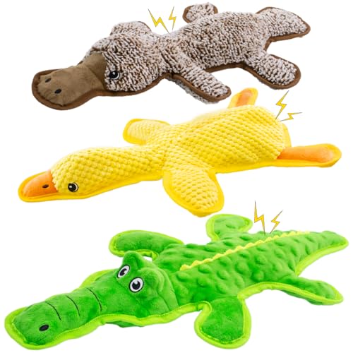 3-Pack Unstuffed Squeaky Dog Toys – Crocodile, Duck & Platypus for Small to Large Breeds