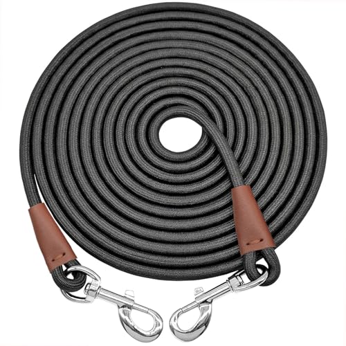 30-Foot Dog Tie Out Leash – 3/8" Nylon Rope Tether with Heavy Duty Clips – Black by SEPXUFORE