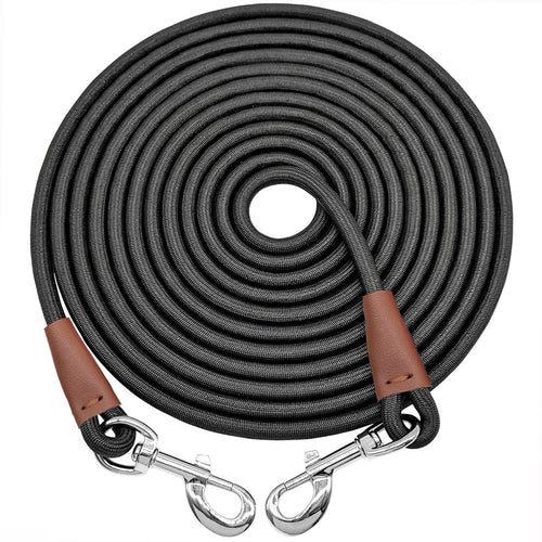 30-Foot Dog Tie Out Leash – 3/8" Nylon Rope Tether with Heavy Duty Clips – Black by SEPXUFORE