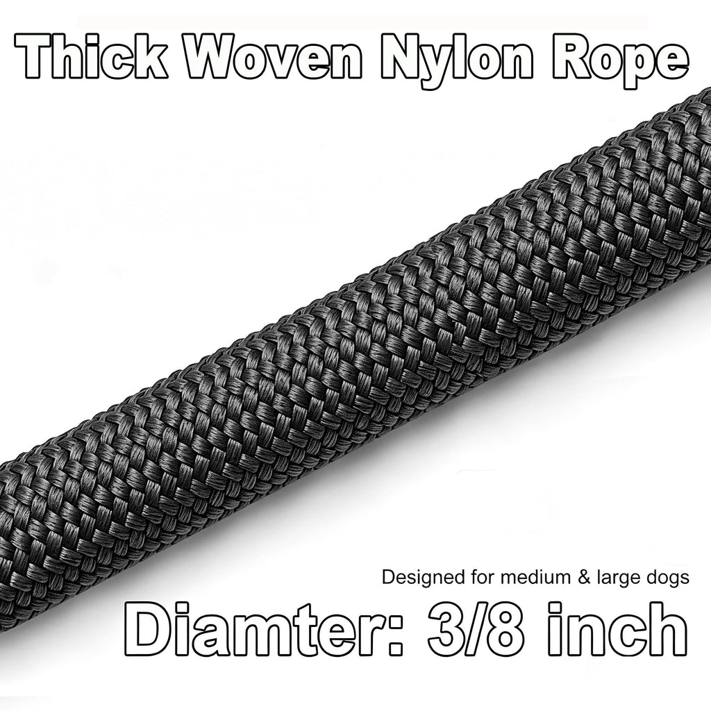 30-Foot Dog Tie Out Leash – 3/8" Nylon Rope Tether with Heavy Duty Clips – Black by SEPXUFORE