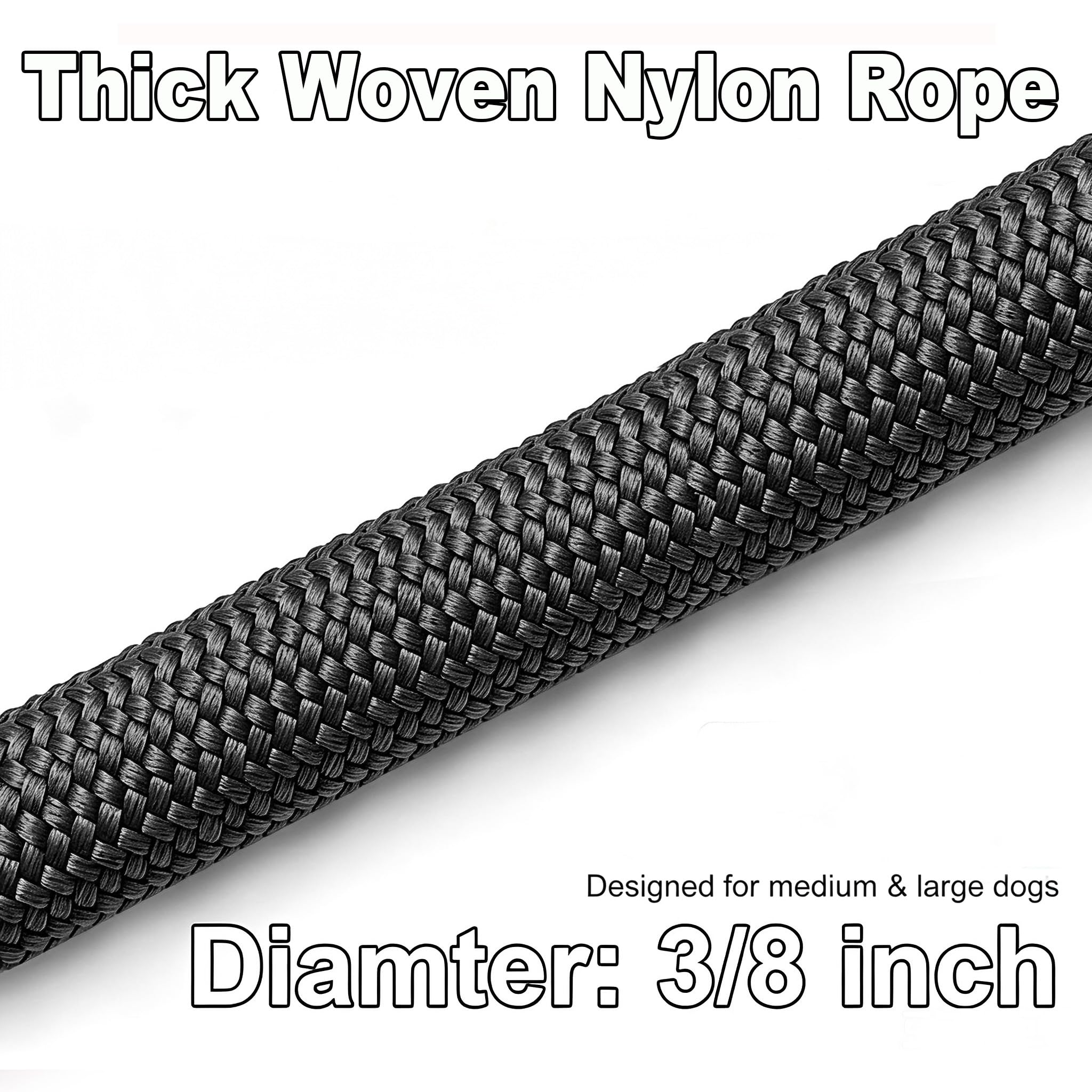 30-Foot Dog Tie Out Leash – 3/8" Nylon Rope Tether with Heavy Duty Clips – Black by SEPXUFORE