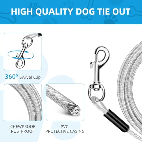 30 ft Heavy Duty Dog Tie Out Cable with Removable Shock Spring for Large Dogs up to 250 lbs