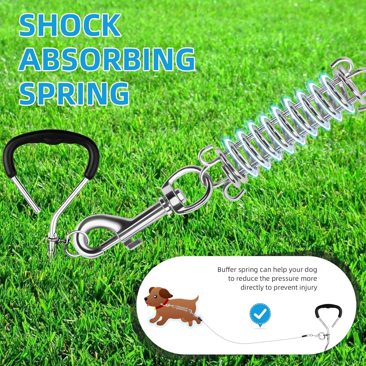 30 ft Heavy Duty Dog Tie Out Cable with Removable Shock Spring for Large Dogs up to 250 lbs