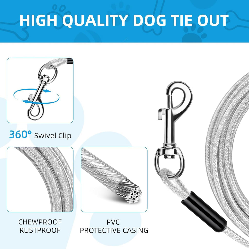 30 ft Heavy Duty Dog Tie Out Cable with Removable Shock Spring for Large Dogs up to 250 lbs