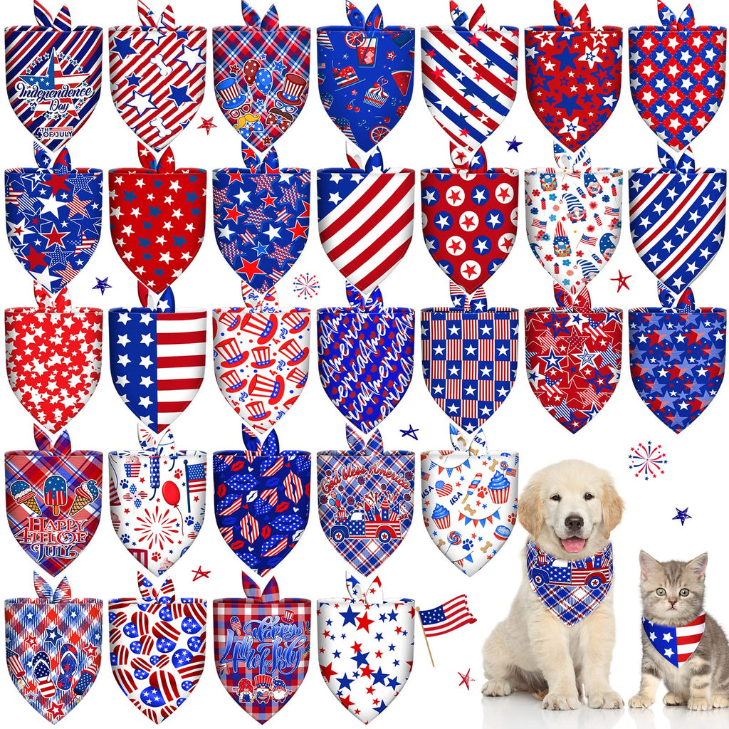 30 Patriotic Dog Bandanas Bulk – Adjustable Washable American Flag Scarf for Small to Large Dogs