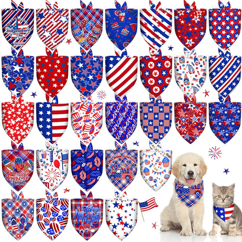 30 Patriotic Dog Bandanas Bulk – Adjustable Washable American Flag Scarf for Small to Large Dogs