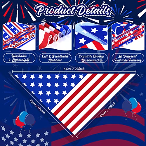 30 Patriotic Dog Bandanas Bulk – Adjustable Washable American Flag Scarf for Small to Large Dogs