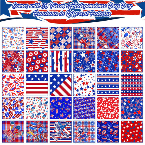 30 Patriotic Dog Bandanas Bulk – Adjustable Washable American Flag Scarf for Small to Large Dogs