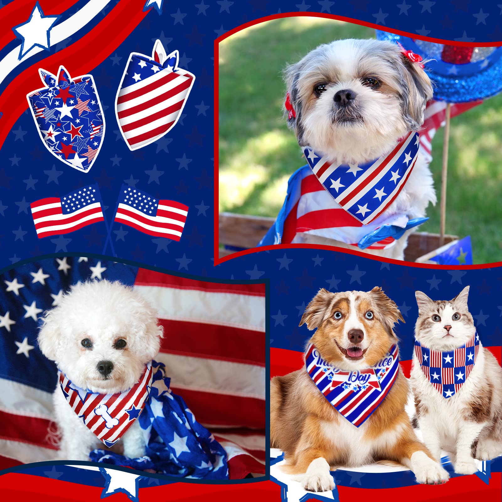 30 Patriotic Dog Bandanas Bulk – Adjustable Washable American Flag Scarf for Small to Large Dogs