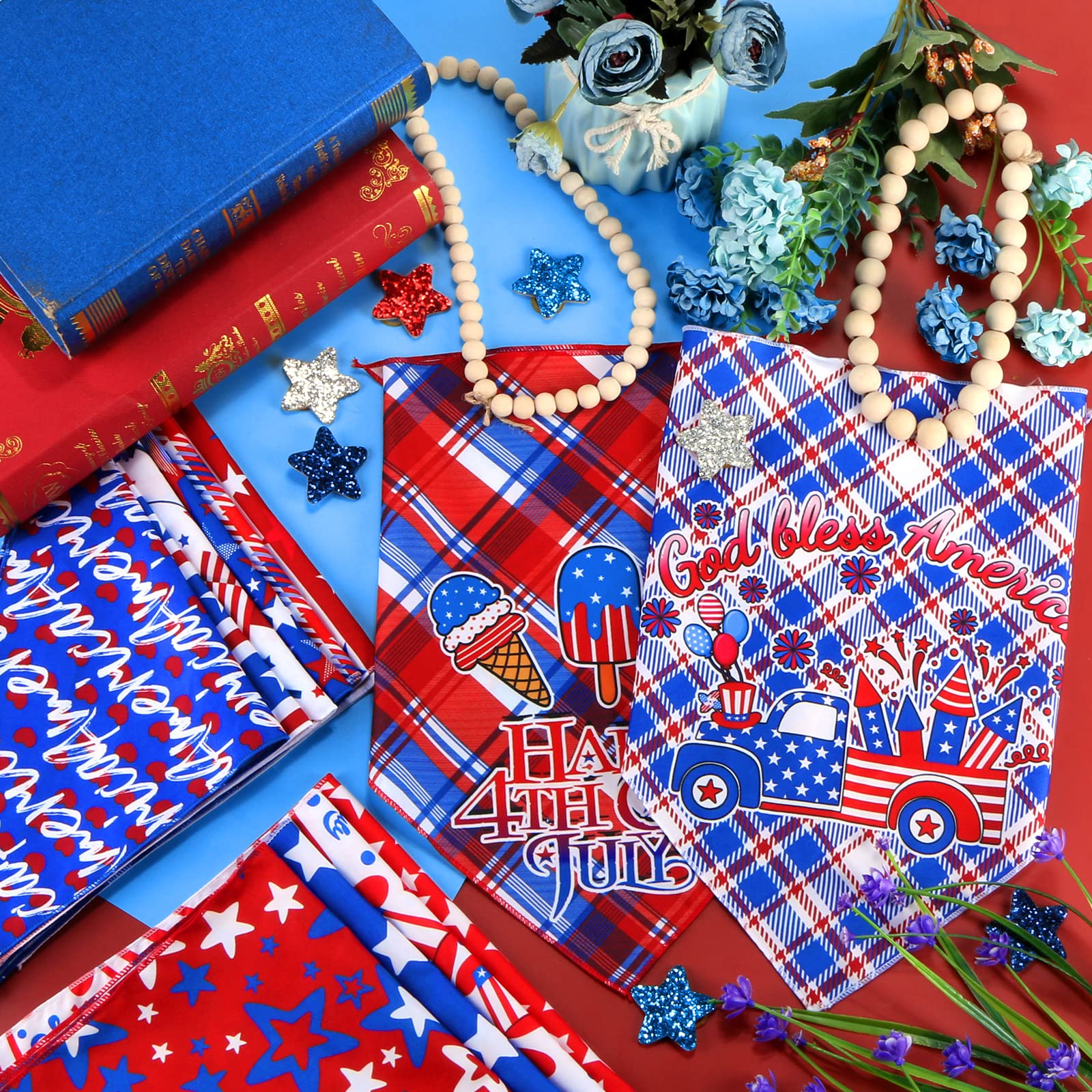 30 Patriotic Dog Bandanas Bulk – Adjustable Washable American Flag Scarf for Small to Large Dogs