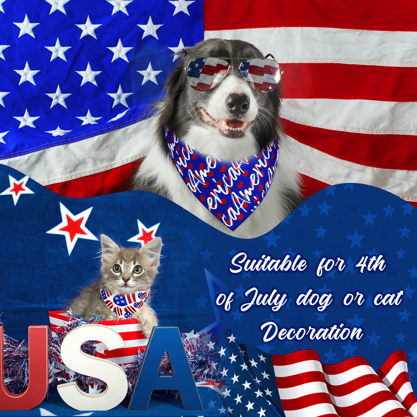 30 Patriotic Dog Bandanas Bulk – Adjustable Washable American Flag Scarf for Small to Large Dogs
