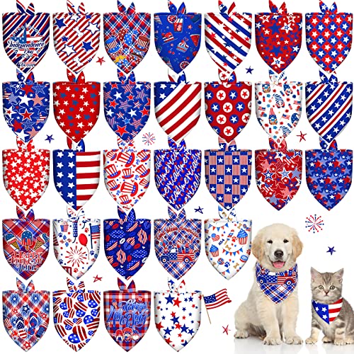 30 Patriotic Dog Bandanas Bulk – Adjustable Washable American Flag Scarf for Small to Large Dogs