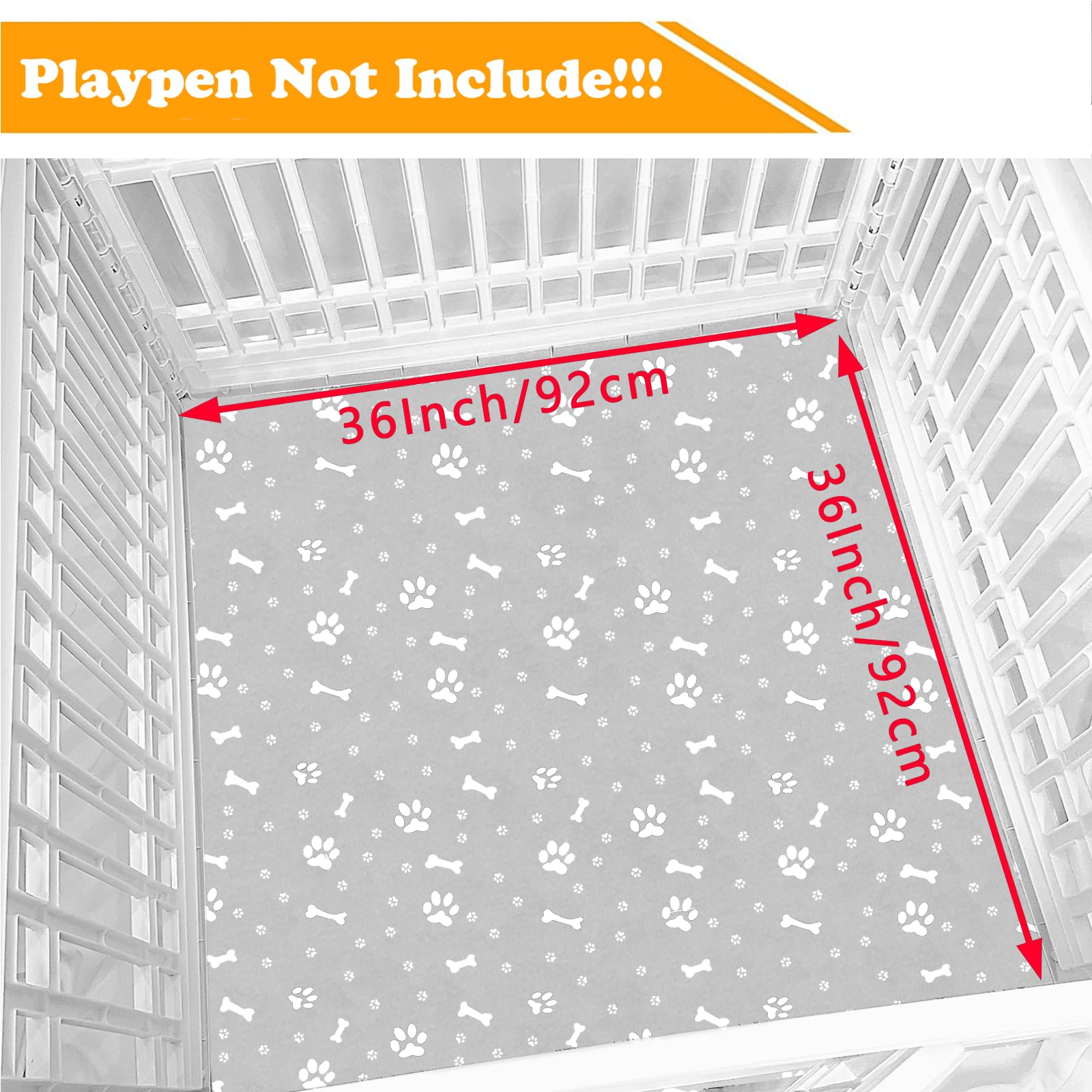 36 Inch Dog Playpen Bottom Pad - Gray Waterproof Reusable Mat for 4-Panel Exercise Pen (Playpen Not Included)