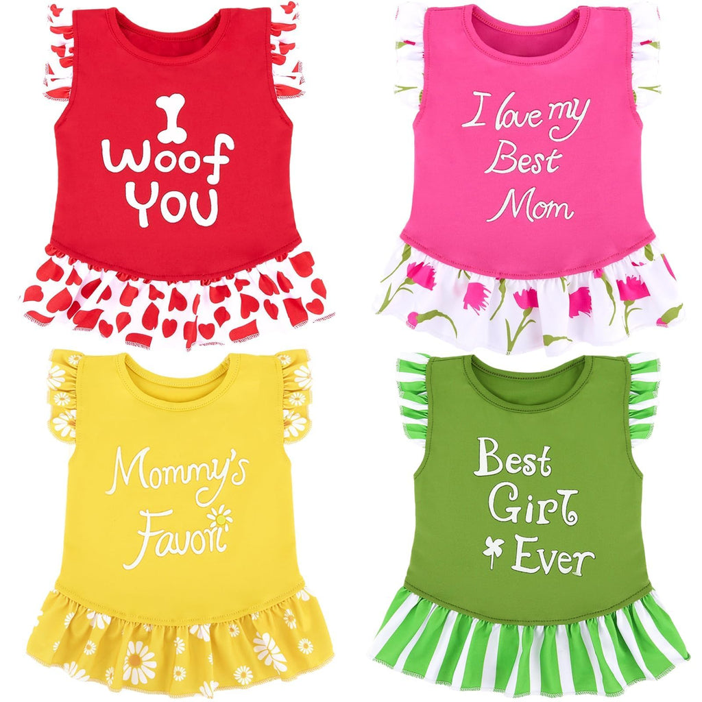 4 Pack Small Dog Flower Dresses for Teacup Breeds – XPUDAC Colorful Puppy Apparel (Medium, 8-11 lbs)
